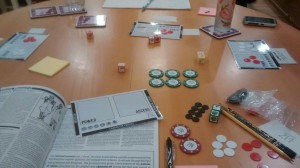 Complex 214 game components on the table